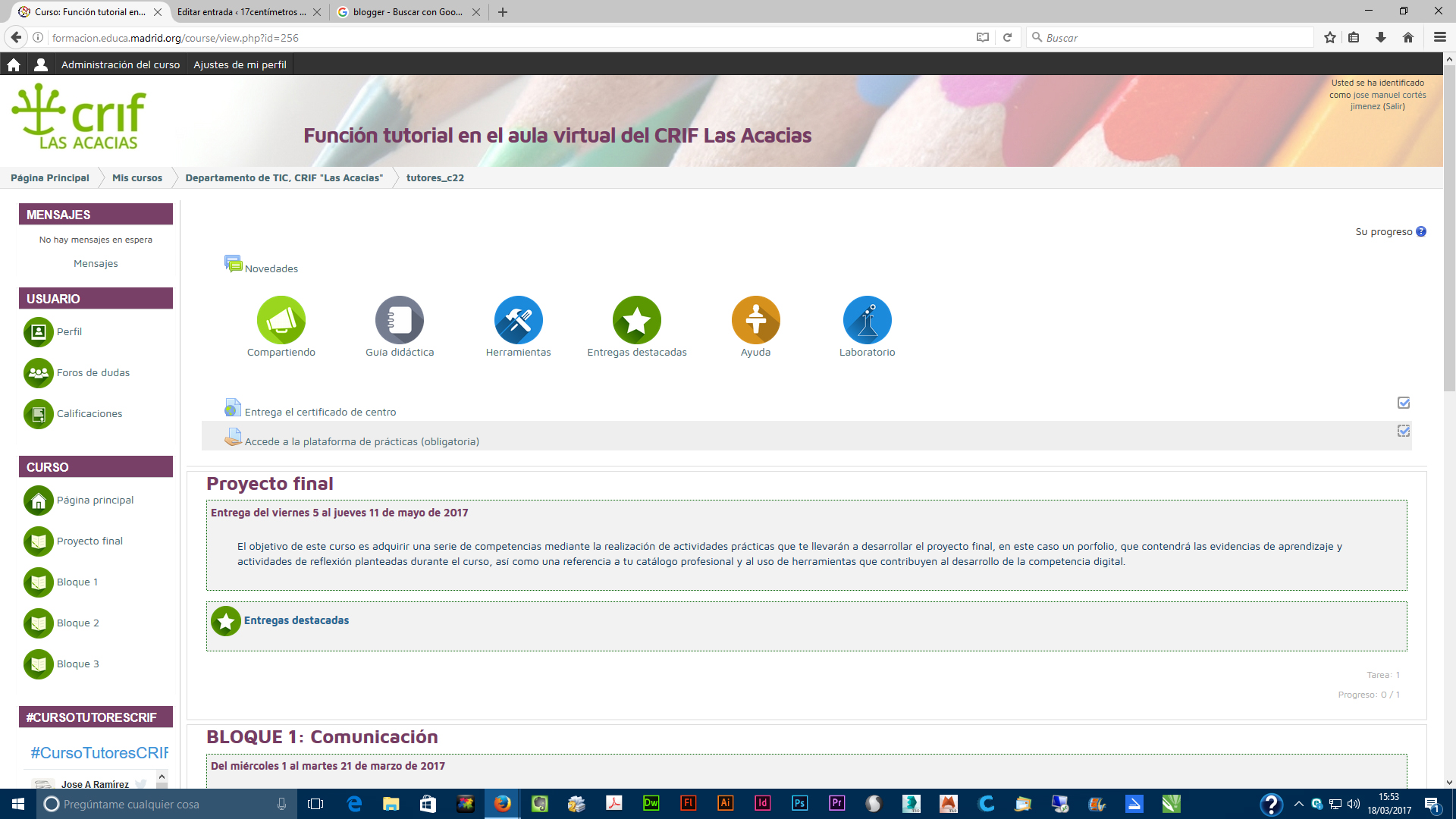 Función tutorial en el aula virtual del CRIF Las Acacias | 17centímetros